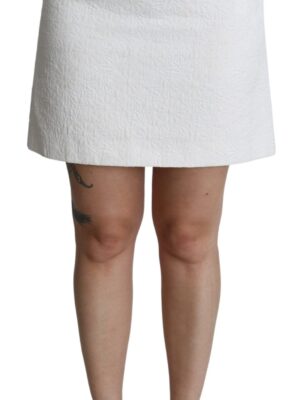 Dolce & Gabbana Elegant White Floral Brocade Mini Skirt