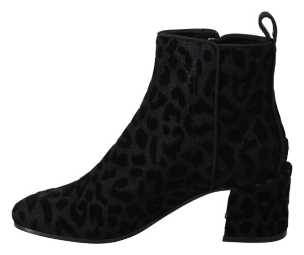 Dolce & Gabbana Elegant Black Leopard Print Short Boots - Image 7