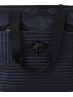Versace Elegant Blue Nylon Tote Bag