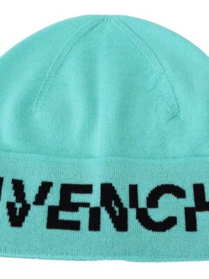 Givenchy Aquamarine Green Wool Beanie with Signature Logo