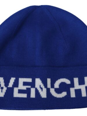 Givenchy Chic Unisex Cobalt Wool Beanie with Logo Detail