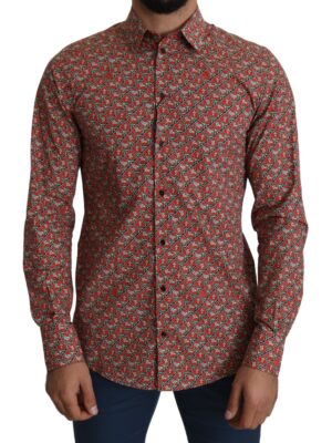 Dolce & Gabbana Elegant Red Martini Fit Cotton Shirt
