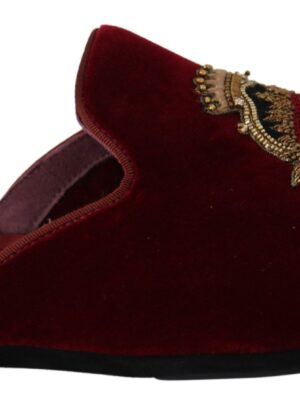 Dolce & Gabbana Red Velvet Embroidered Slides