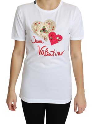 Dolce & Gabbana Crystal-Embellished White Cotton Tee