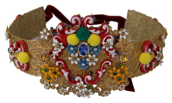 Dolce & Gabbana Gold-Tone Floral Crystal Waist Belt - Image 3