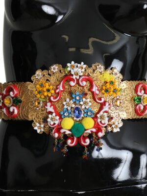 Dolce & Gabbana Golden Floral Crystal Embellished Waist Belt