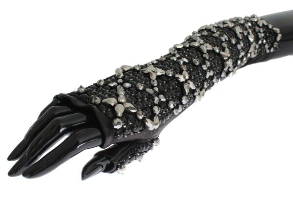 Dolce & Gabbana Elegant Crystal Beaded Leather Gloves - Image 6
