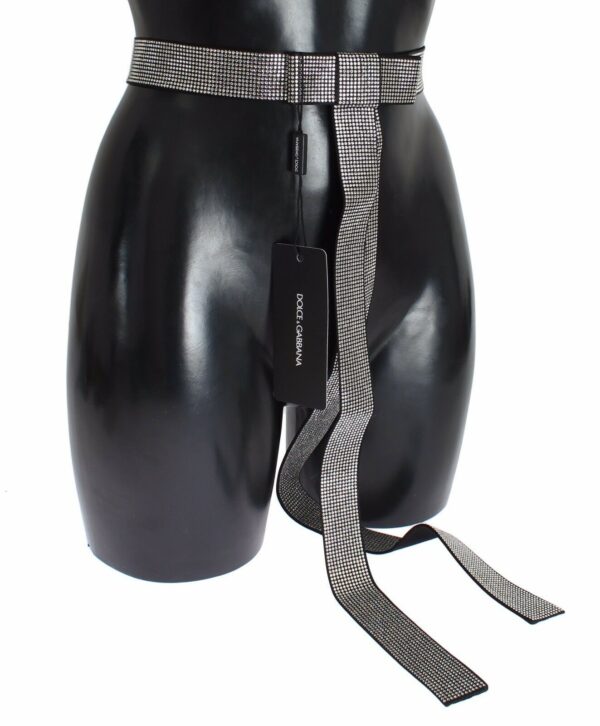 Dolce & Gabbana Black Silk Crystal Bow Waist Belt Elegance - Image 2