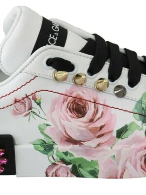 Dolce & Gabbana Floral Crystal-Embellished Leather Sneakers