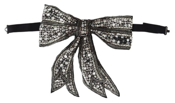 Dolce & Gabbana Crystal-Embellished Silk Bowtie - Silver Elegance - Image 2