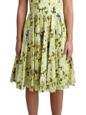 Dolce & Gabbana Elegant Yellow Floral A-Line Sleeveless Dress