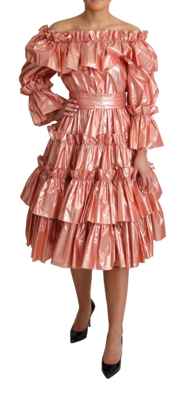 Dolce & Gabbana Pink Metallic Ruffled Gown Elegance - Image 2