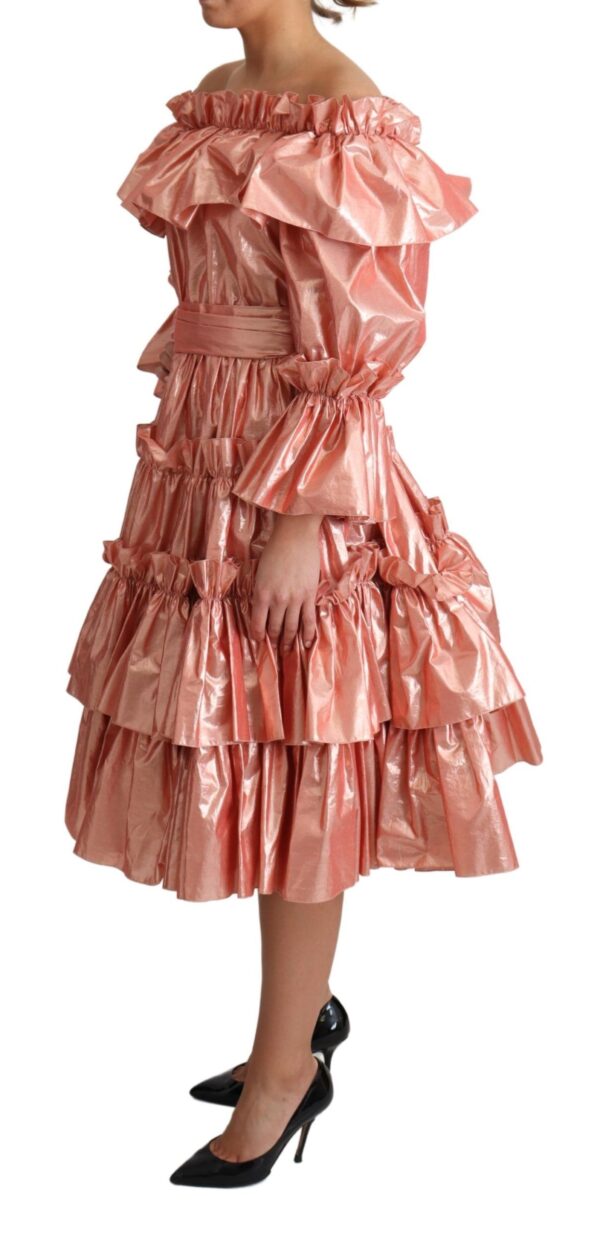 Dolce & Gabbana Pink Metallic Ruffled Gown Elegance - Image 3