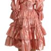 Dolce & Gabbana Pink Metallic Ruffled Gown Elegance - Image 4