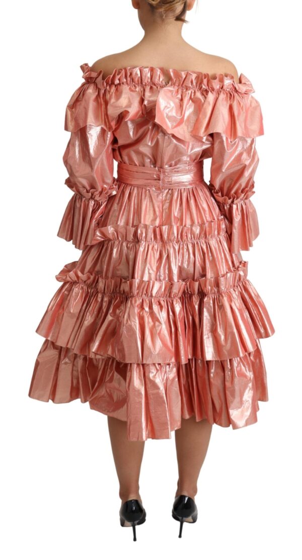 Dolce & Gabbana Pink Metallic Ruffled Gown Elegance - Image 4