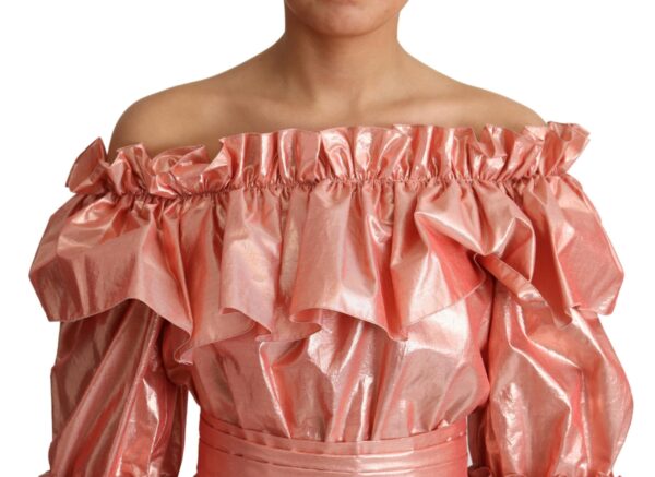 Dolce & Gabbana Pink Metallic Ruffled Gown Elegance - Image 5
