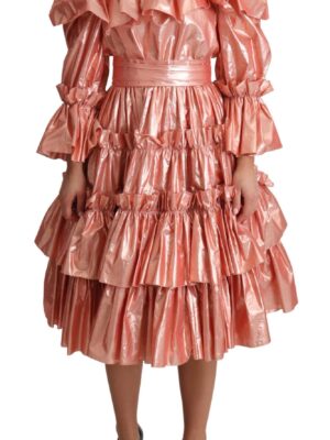 Dolce & Gabbana Pink Metallic Ruffled Gown Elegance