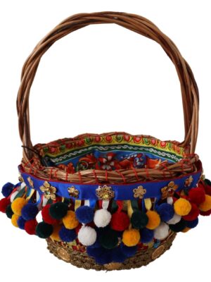Dolce & Gabbana Multicolor Embellished Wicker Tote
