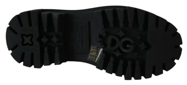 Dolce & Gabbana Elegant Black Leather Combat Boots with Crystal Detail - Image 4
