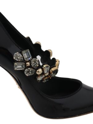 Dolce & Gabbana Elegant Black Leather Crystal Pumps