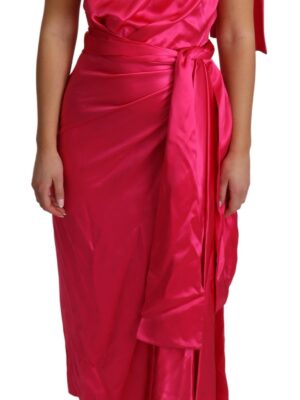 Dolce & Gabbana Elegant Fuchsia Silk One-Shoulder Wrap Dress