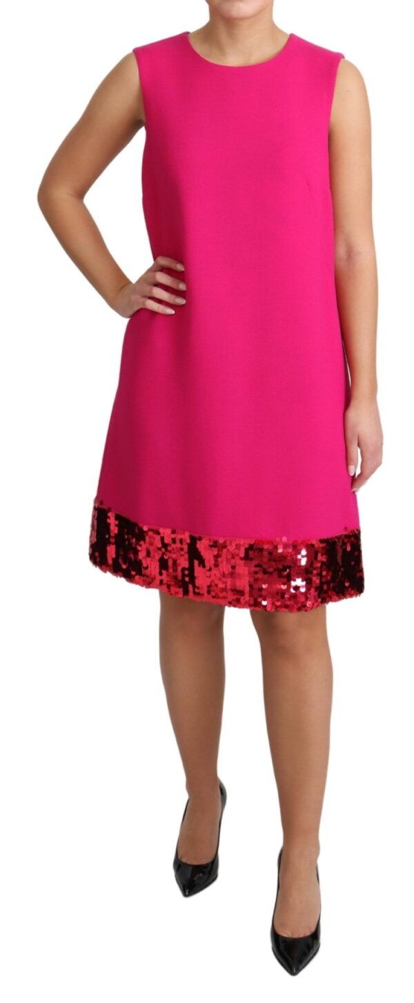 Dolce & Gabbana Elegant Fuchsia Sequined Wool Blend Shift Dress - Image 2