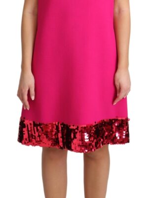 Dolce & Gabbana Elegant Fuchsia Sequined Wool Blend Shift Dress