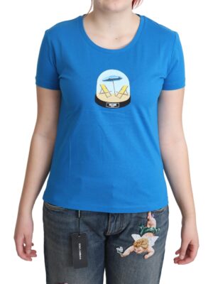 Moschino Chic Blue Cotton Tee with Iconic Print