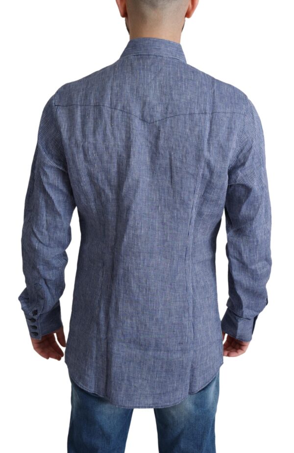 Dolce & Gabbana Elegant Striped Linen Button-Down Shirt - Image 3