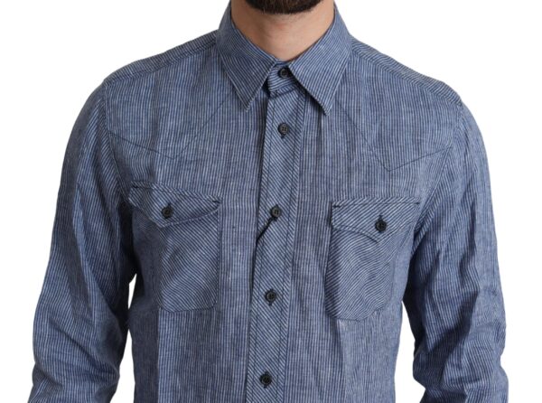 Dolce & Gabbana Elegant Striped Linen Button-Down Shirt - Image 4