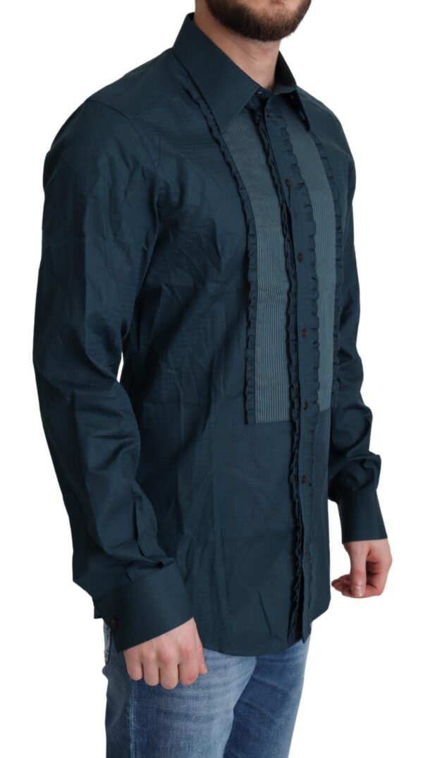 Dolce & Gabbana Elegant Blue Ruffled Tuxedo Shirt - Image 2