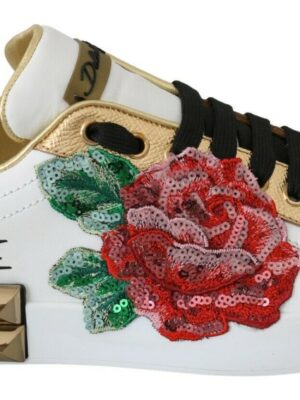Dolce & Gabbana Elegant Sequined Floral Leather Sneakers