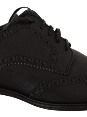Dolce & Gabbana Elegant Black Leather Derby Wingtip Shoes