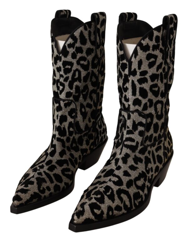 Dolce & Gabbana Elegant Leopard Print Mid Calf Boots - Image 3
