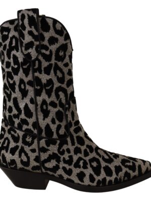 Dolce & Gabbana Elegant Leopard Print Mid Calf Boots
