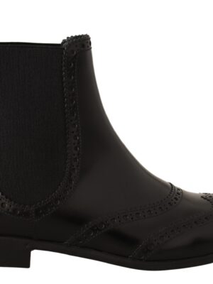 Dolce & Gabbana Elegant Black Ankle Wingtip Oxford Boots
