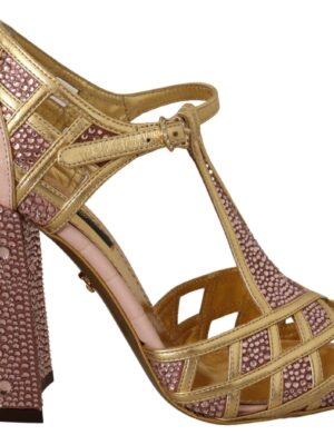 Dolce & Gabbana Silk-Infused Leather Crystal Pumps in Pink Gold