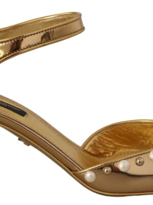 Dolce & Gabbana Elegant Gold Leather Block Heels with Crystals