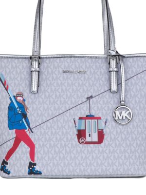 Michael Kors Jet Set Girls Print Medium Signature PVC Carryall Shoulder Tote Handbag (Bright White Multi)
