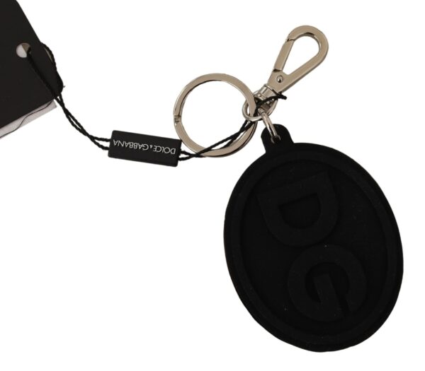 Dolce & Gabbana Chic Black Rubber & Brass Logo Keychain - Image 2