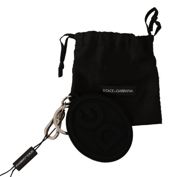 Dolce & Gabbana Chic Black Rubber & Brass Logo Keychain - Image 3