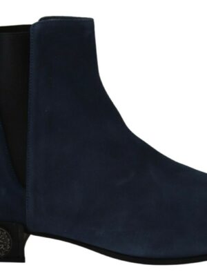 Dolce & Gabbana Chic Blue Suede Mid-Calf Boots with Stud Details