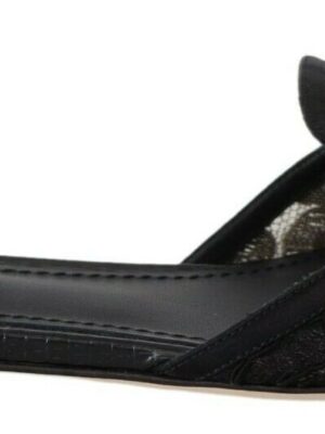 Dolce & Gabbana Elegant Black Lace Mules with Jewel Flower Detail
