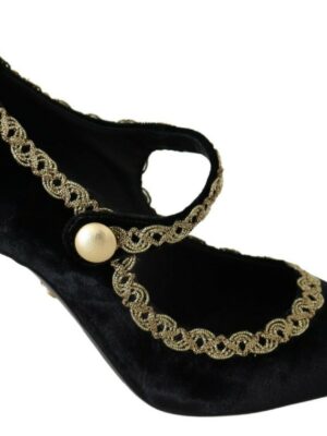 Dolce & Gabbana Elegant Gold-Embroidered Black Velvet Pumps