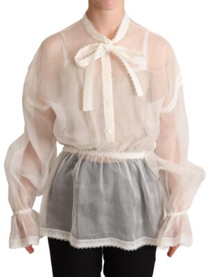 Dolce & Gabbana Elegant White Silk-Cotton Ascot Blouse