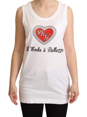 Dolce & Gabbana Crystal Embellished Heart White Sleeveless Tee