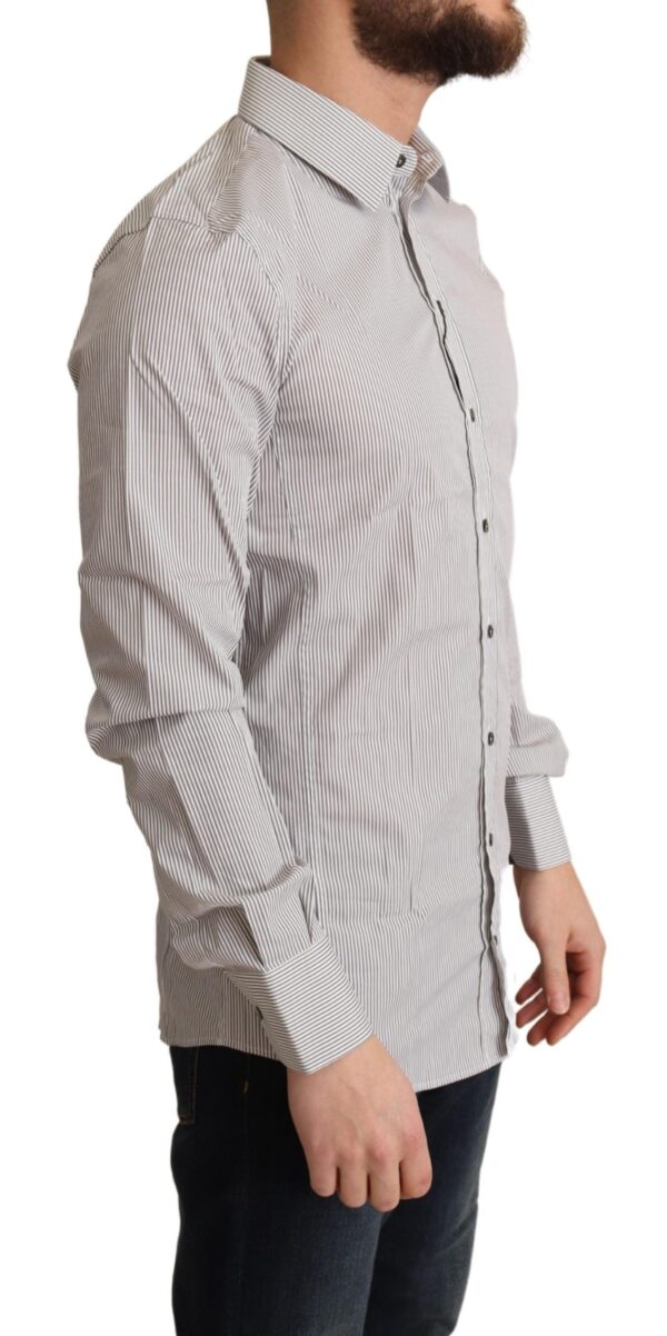 Dolce & Gabbana Elegant Gray Striped Slim Fit Dress Shirt - Image 2