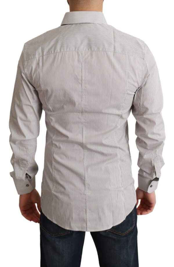 Dolce & Gabbana Elegant Gray Striped Slim Fit Dress Shirt - Image 3