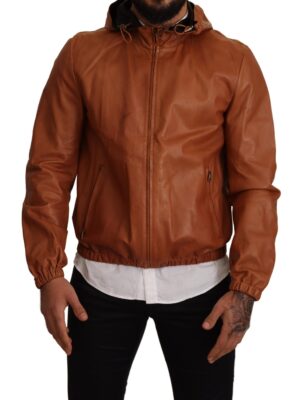 Dolce & Gabbana Elegant Brown Leather Bomber Jacket
