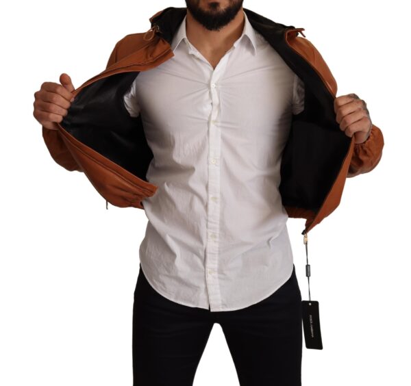 Dolce & Gabbana Elegant Brown Leather Bomber Jacket - Image 6